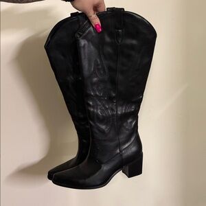 Black Knee-High Cowgirl Boots